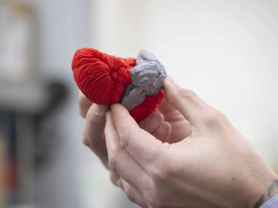 A man holds a 3D printed brain model