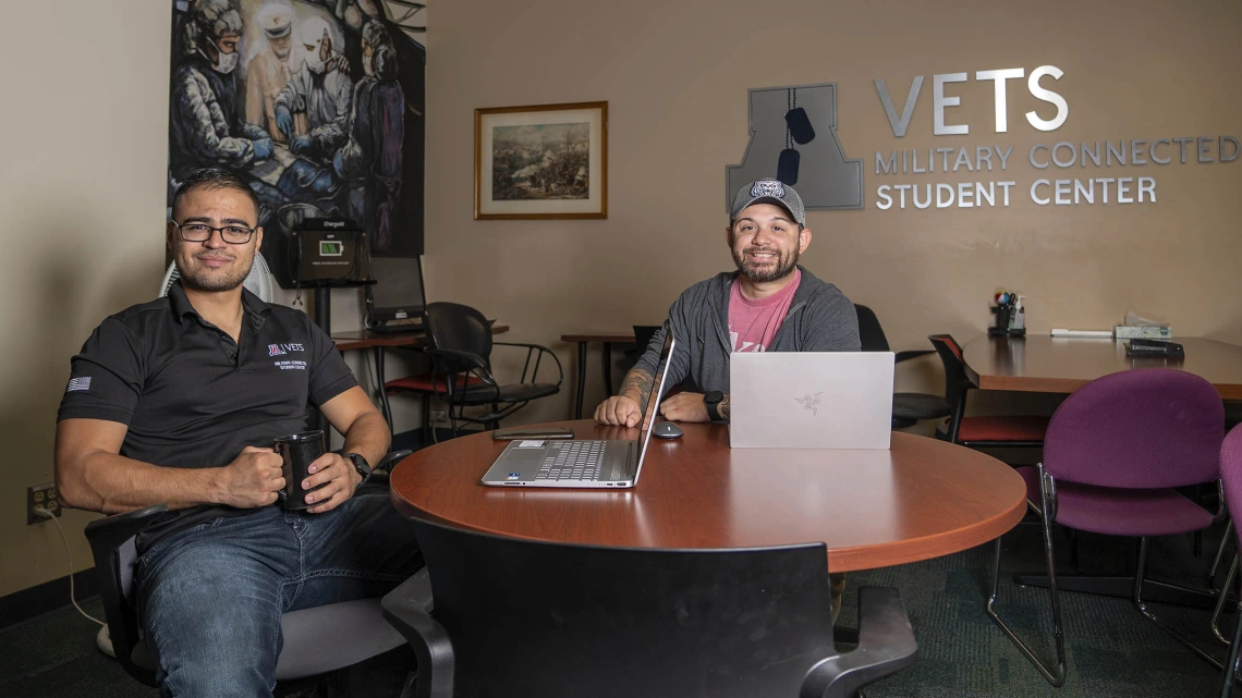 Advocacy Liaisons Sergio Lopez and Giovanni Alvarado, who staff the VETS Center at the UArizona Health Sciences library, are also veterans ready to help others like them.